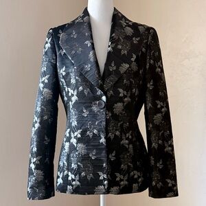 Zanella Silk Blend Jacquard Brocade Rose Blazer Black & Gray Made in Italy 8